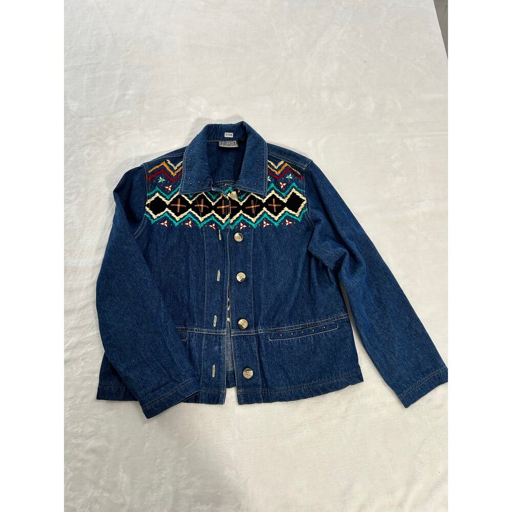 Southwestern Rough Rider L Circle T Western Denim Jacket with Patchwork